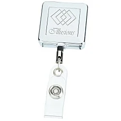 Metal Retractable Badge Holder - Slip Clip - Square - Laser Engraved