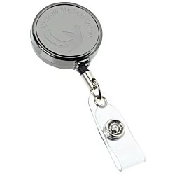 Metal Retractable Badge Holder - Slip Clip - Round - Gunmetal - Laser Engraved