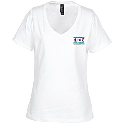 Hanes Perfect-T V-Neck T-Shirt - Ladies' - White - Embroidered
