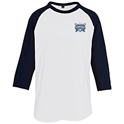 Colorblock 3/4 Sleeve Cotton Baseball T-Shirt - Embroidered