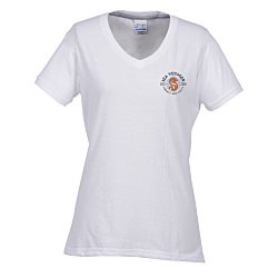 Principle Performance Blend Ladies' V-Neck T-Shirt - White - Embroidered