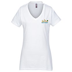 Perfect Weight V-Neck Tee - Ladies' - White - Embroidered