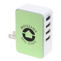 4 Port USB Folding Wall Charger - Metallic - 24 hr