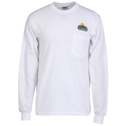 Gildan 6 oz. Ultra Cotton LS Pocket T-Shirt - White - Embroidered