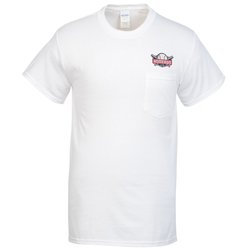 Gildan 5.3 oz. Cotton T-Shirt with Pocket - Men's - Embroidered - White