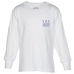 Port Classic 5.4 oz. Long Sleeve T-Shirt - Youth - White - Embroidered