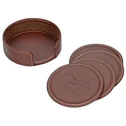 Vintage Round Bonded Leather Coaster Set