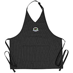 V-Neck Bib Apron with Two Pockets - Pinstripe - 24 hr