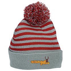 Pom Pom Multi-Stripe Beanie with Cuff