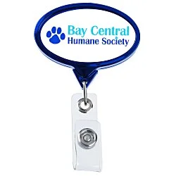 Retractable Badge Holder - Oval - Chrome Finish - Label