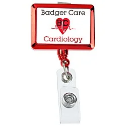 Retractable Badge Holder - Rectangle - Chrome Finish - Label