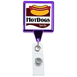 Retractable Badge Holder - Square - Chrome Finish - Label