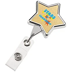 Retractable Badge Holder - Star - Chrome Finish - Label