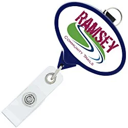 Retractable Badge Holder with Lanyard Attachment - Oval - Label