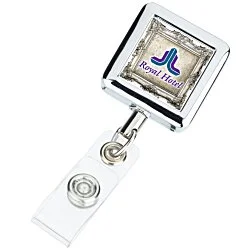 Metal Retractable Badge Holder - Alligator Clip - Square - Label