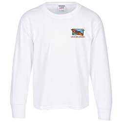 Jerzees Dri-Power 50/50 LS T-Shirt - Youth - White - Embroidered