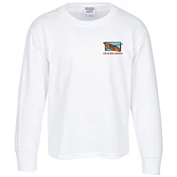 Jerzees Dri-Power 50/50 LS T-Shirt - Youth - White - Embroidered