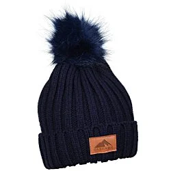 Rib Knit Beanie with Fur Pom Pom