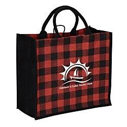 Buffalo Plaid Jute Tote