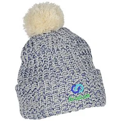 Pom Pom Beanie with Cuff - Embroidered