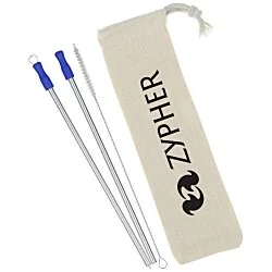 Stainless Straw Set in Cotton Pouch - 2 Pack - 24 hr