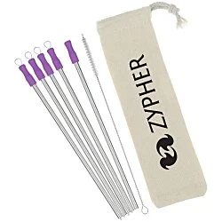 Stainless Straw Set in Cotton Pouch - 5 Pack - 24 hr