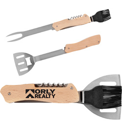 5-in-1 BBQ Tool with Natural Wood Handle  Main Image