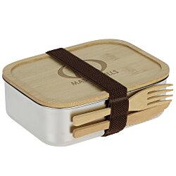 Stainless Bento Box with Bamboo Lid and Cutlery