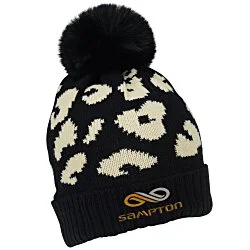 Leopard Print Pom Beanie