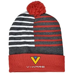 Divided Color Pom Pom Beanie