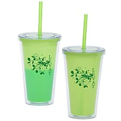 Double-Wall Color Changing Tumbler with Straw - 16 oz.