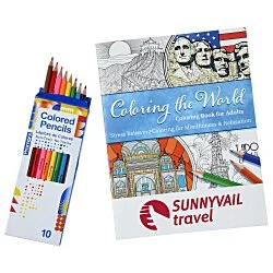 Coloring the World Stress Relieving Adult Coloring Book & Pencils