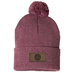 Pom Pom Knit Hat - Laser Engraved Patch