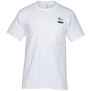 Hanes Authentic Pocket T-Shirt - Embroidered - White Main Image