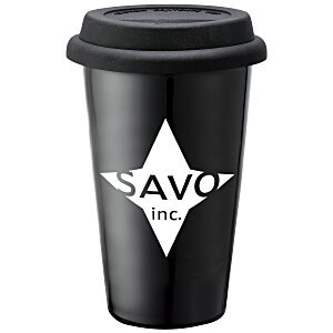 Double Wall Ceramic Tumbler with Colored Lid - 11 oz. Main Image