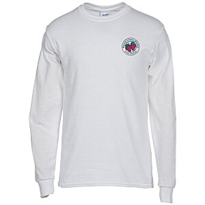 Gildan 5.3 oz. Cotton LS T-Shirt - Embroidered - White Main Image