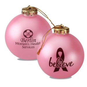 Breast Cancer Awareness Ornament - Ribbon with Believe Main Image