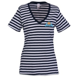 Anvil 5.0 oz. Striped V-Neck T-Shirt - Ladies' - Embroidered Main Image