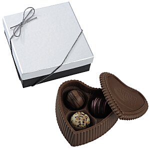 Chocolate Heart Box with Truffles - Silver Box Main Image