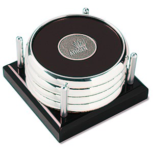 Four Coasters with Black Acrylic Tray - Round Medallion Main Image
