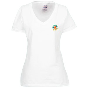 Fruit of the Loom HD V-Neck T-Shirt - Ladies' - Embroidered - White Main Image