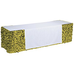 Serged 8' Closed-Back Table Cap & Metallic Floral Skirt with 57" Runner- Blank Main Image