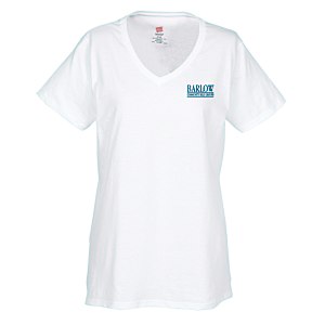 Hanes Essential-T V-Neck T-Shirt - Ladies' - Screen - White Main Image