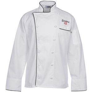 Twelve Cloth Button Chef Coat with Black Trim Main Image