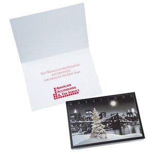 Snowy Tree with New York City Skyline Greeting Card Main Image