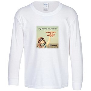 Gildan 5.3 oz. Cotton LS T-Shirt - Youth - Full Color - White Main Image