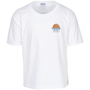 Jerzees Cotton T-Shirt - Youth - White - Embroidered Main Image