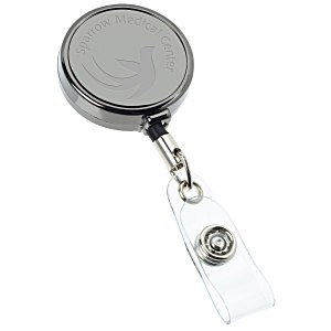 Metal Retractable Badge Holder - Slip Clip - Round - Gunmetal - Laser Engraved Main Image