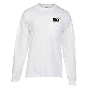 Soft Spun Cotton Long Sleeve Pocket T-Shirt - White Main Image