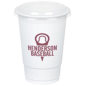 Economy White Plastic Cup with Straw Slotted Lid - 16 oz. Main Image
